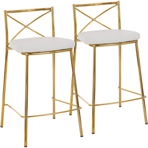 Charlotte 25" Counter Stool in Gold & White Leatherette (Set of 2)